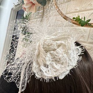 Bridal Birdcage Hair Clip with Netting and Lace Floral Details